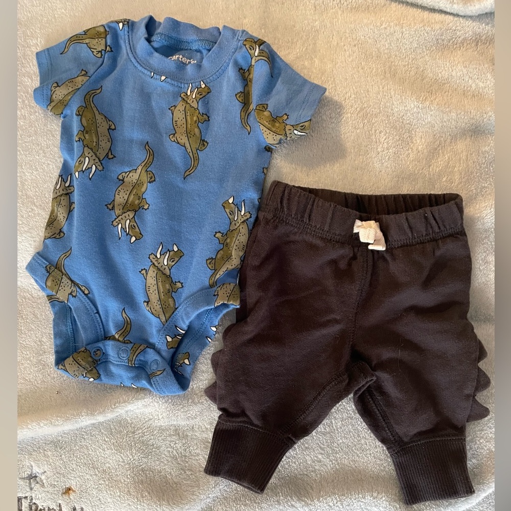 Carters Triceratops- washed, never worn 2 pieces- onesie and pants